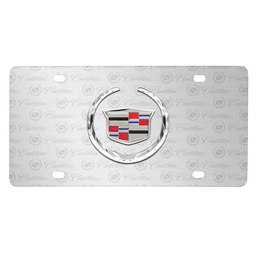 Cadillac 3D Logo on Logo Pattern Brushed Aluminum License Plate