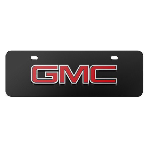 GMC 3D Inlay Red Logo 12" x 4.25" European Look Black Half-Size Stainless Steel License Plate