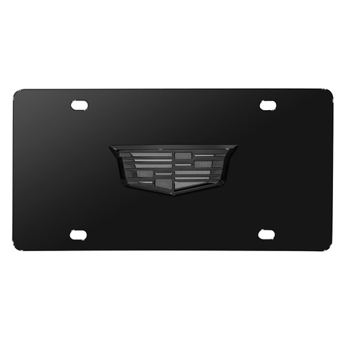 Cadillac 3D Crest Logo in Gunmetal Dark Gray on Black Stainless Steel License Plate