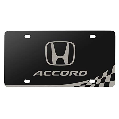 Honda Accord Matt-Look Laser Mark Racing Checker Flag Black Acrylic License Plate