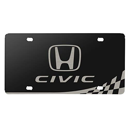 Honda Civic Matt-Look Laser Mark Racing Checker Flag Black Acrylic License Plate