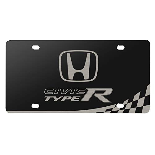 Honda Civic Type-R Matt-Look Laser Mark Checker Flag Black Acrylic License Plate