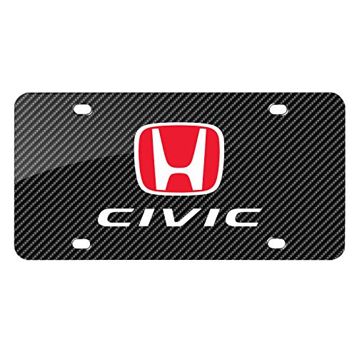 Honda Civic Black Carbon Fiber Look Graphic Special Aluminum Metal License Plate