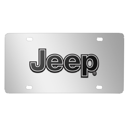 Jeep Black 3D Logo Mirror Chrome Stainless Steel License Plate