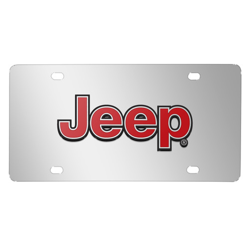 Jeep Red 3D Logo Mirror Chrome Stainless Steel License Plate