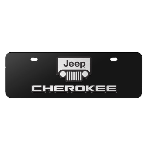 Jeep Cherokee 3D Logo 12" x 4.25" European Look Black Half-Size Stainless Steel License Plate
