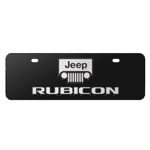 Jeep RubicWrangler 3D Logo 12" x 4.25" European Look Black Half-Size Stainless Steel License Plate