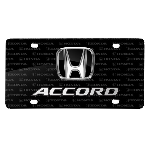 Honda Accord 3D Dual Logo on Logo Pattern Black Aluminum License Plate