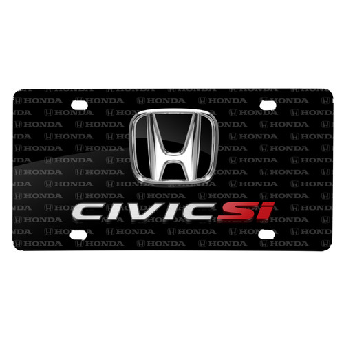 Honda Civic Si 3D Dual Logo on Logo Pattern Black Aluminum License Plate