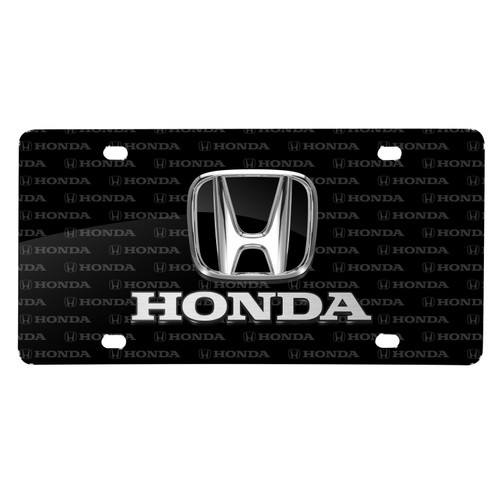 Honda 3D Black Metal Logo on Logo Pattern Black Aluminum License Plate