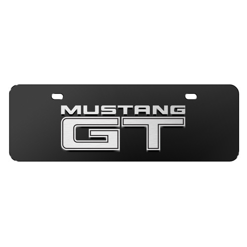 Ford Mustang GT 3D Logo 12" x 4.25" European Look Black Half-Size Stainless Steel License Plate