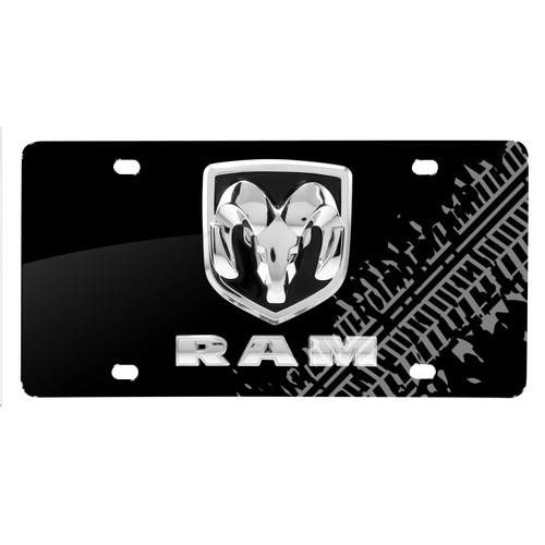 RAM 3D Logo with Tire Track Marks 12"X6" Black Solid Acylic License Plate