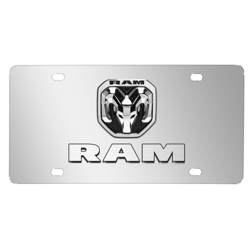 2019 RAM 3D Dual Logo on 12"X6" Chrome Stainless Steel License Plate