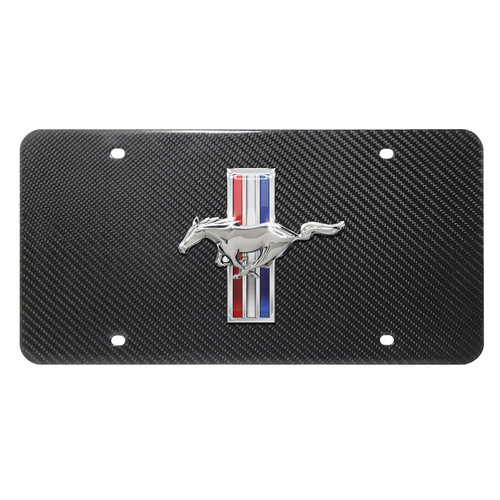 Ford Mustang Tri-Bar 3D Dome Logo on 100% Real Black Carbon Fiber License Plate