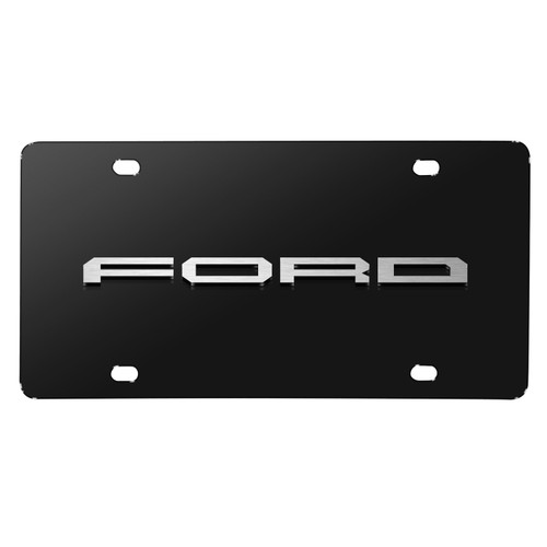 Ford 3D New Nameplate Logo in Silver on Black Stainless Steel License Plate