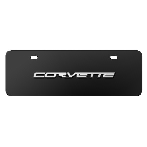 Chevrolet Corvette C6 3D Logo 12" x 4.25" European Look Black Half-Size Stainless Steel License Plate