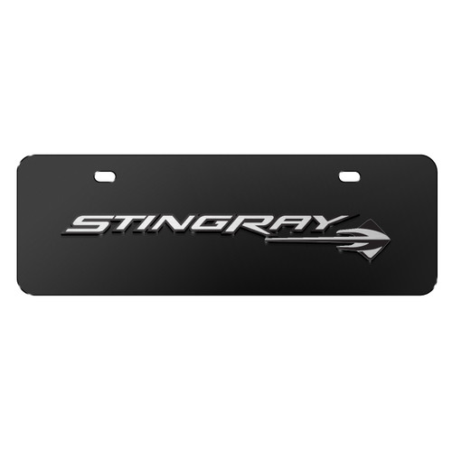 Chevrolet Corvette C7 Stingray 3D Logo 12" x 4.25" European Look Black Half-Size Stainless Steel License Plate