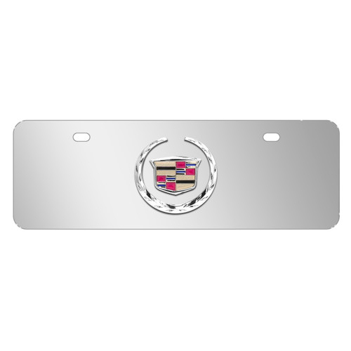 Cadillac 3D Logo Mirror 12" x 4.25" European Look Chrome Half-Size Stainless Steel License Plate