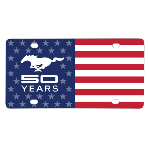 Ford Mustang 50 Years Logo USA Flag Graphic Special Aluminum Metal License Plate