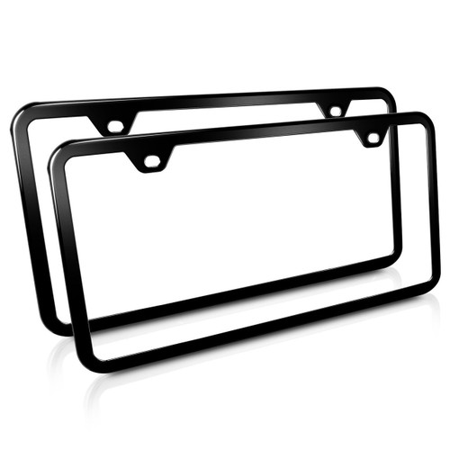 2 Slim Black Stainless Steel 2 Holes License Plate Frames, Pair