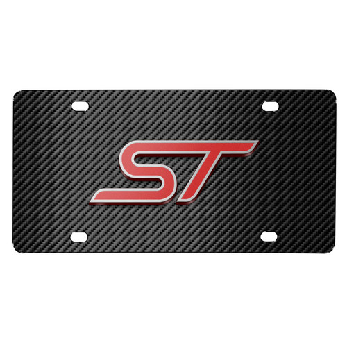Ford Focus ST 3D Logo on Black Carbon Fiber Patten Stainless Steel License Plate