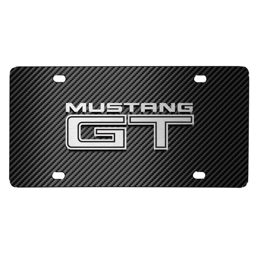 Ford Mustang GT 3D Logo Black Carbon Fiber Patten Stainless Steel License Plate