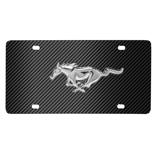 Ford Mustang 3D Logo on Black Carbon Fiber Patten Stainless Steel License Plate