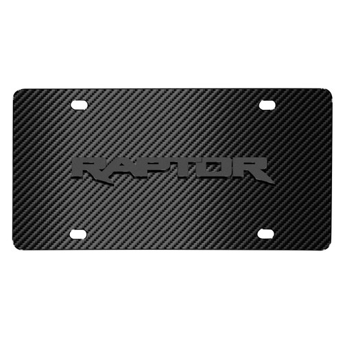 Ford F-150 Raptor 3D Dark Gray Logo on Black Carbon Fiber Pattern Stainless Steel License Plate