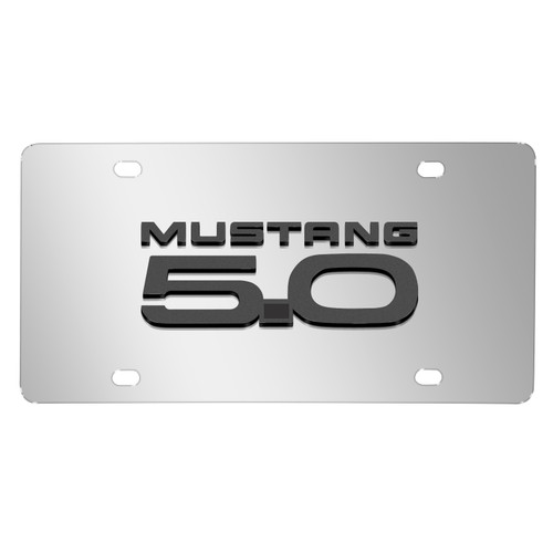 Ford Mustang 5.0 3D Dark Gray Logo on Mirror Chrome Stainless Steel License Plate