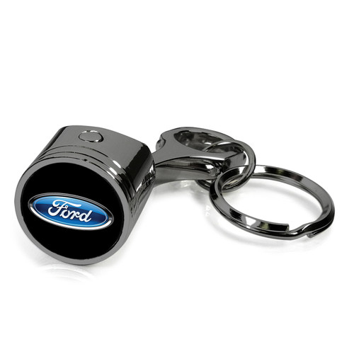 Ford Logo Black-Chrome Finish Engine Piston and Rod Metal Key Chain