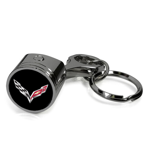 Chevrolet Corvette C7 Black Chrome Engine Piston Style Metal Key Chain