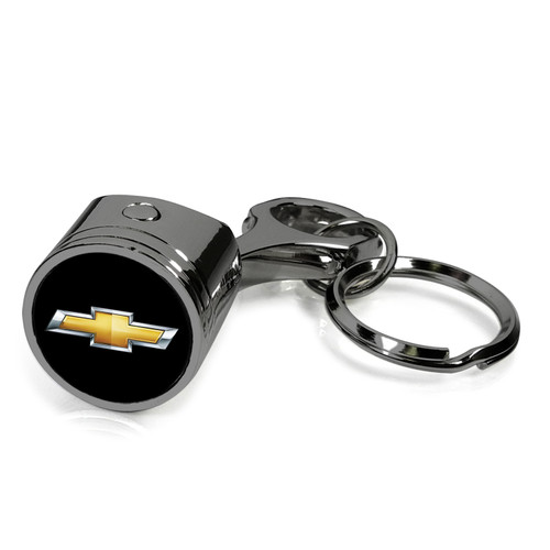 Chevrolet Golden Logo Black Chrome Engine Piston Style Metal Key Chain