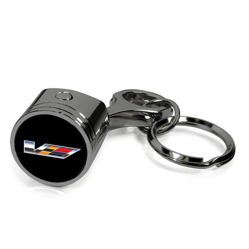 Cadillac V Logo Black Chrome Engine Piston Style Metal Key Chain