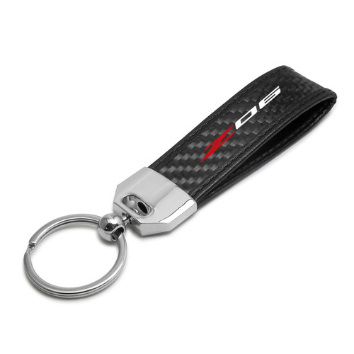 Chevrolet Corvette C8 Z06 Real Carbon Fiber Strap with Black Leather Stitching Edge Key Chain