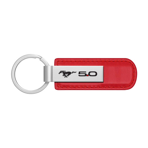 Ford Mustang 5.0 Red PU Leather Strap Silver Metal Bar LED Printed Logo Key Chain Ford Mustang 5.0 Red PU Leather Strap Silver Metal Bar LED Printed Logo Key Chain