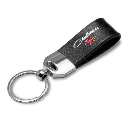 Dodge Challenger R/T Classic Black Real Leather Loop Strap Chrome Metal Key Chain Dodge Challenger R/T Classic Black Real Leather Loop Strap Chrome Metal Key Chain