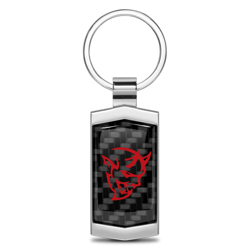 Dodge Demon in Red Real Black Carbon Fiber Chrome Metal Case Key Chain
