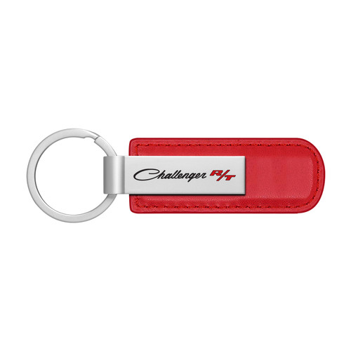 Dodge Challenger R/T Classic Red PU Leather Strap Silver Metal Bar LED Printed Logo Key Chain