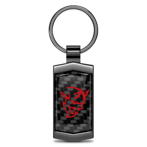 Dodge Demon in Red Real Black Carbon Fiber Gunmetal Black Metal Case Key Chain