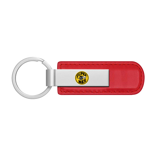 Dodge Supper-Bee in Yellow Red PU Leather Strap Silver Metal Bar LED Printed Logo Key Chain