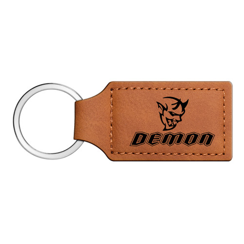 Dodge Demon Rectangular Brown Leather Key Chain