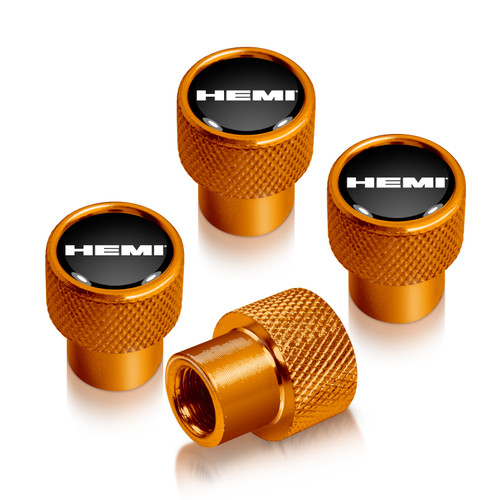 HEMI Logo in Black on Golden Premium Anodized Aluminum Tire Valve Stem Caps - Set of 4