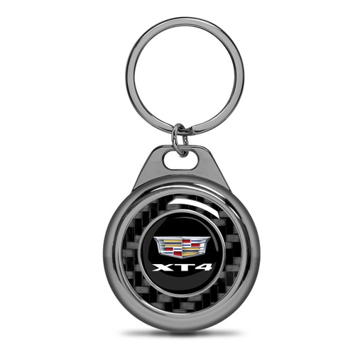 Cadillac XT4 Logo Real Black Carbon Fiber Gunmetal Roundel Metal Case Key Chain