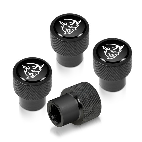 Dodge Demon in Black on Black Premium Anodized Aluminum Tire Valve Stem Caps - Set of 4
