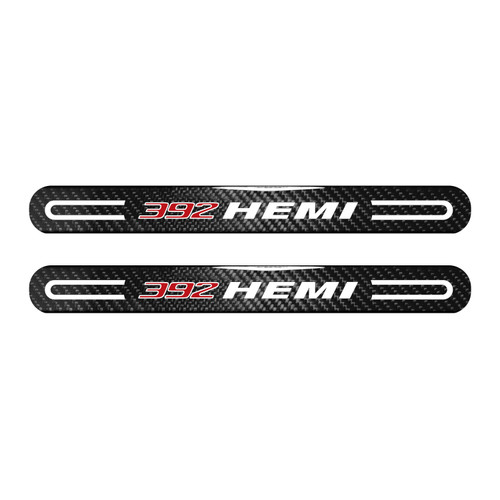 HEMI 392 Logo Black Sticks Style Real Carbon Fiber 2 Pcs Universal Door-Sill-Step Protector Guard Decal