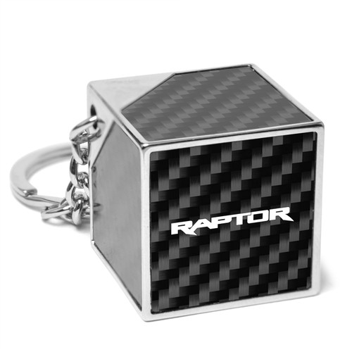Ford F-150 Raptor Logo Black Real Carbon Fiber Custom Designed Cube Block Style Metal Key Chain