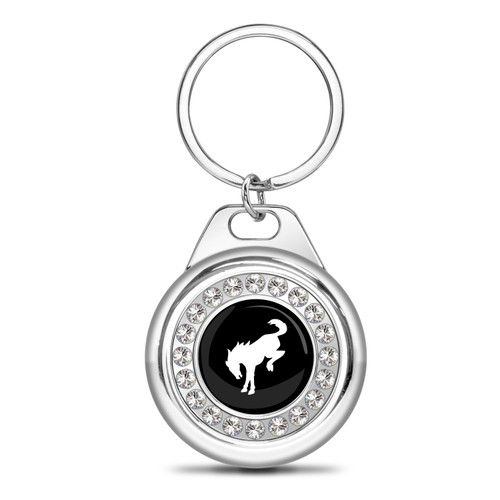 Ford Bronco Crystal Rhinestone Roundel Chrome Metal Key Chain with Real Carbon Fiber Backing