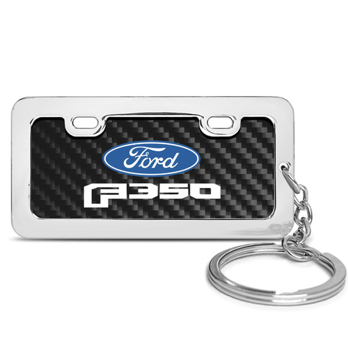 Ford F-350 Black Real Carbon Fiber Mini Chrome Metal License Frame Style Key Chain