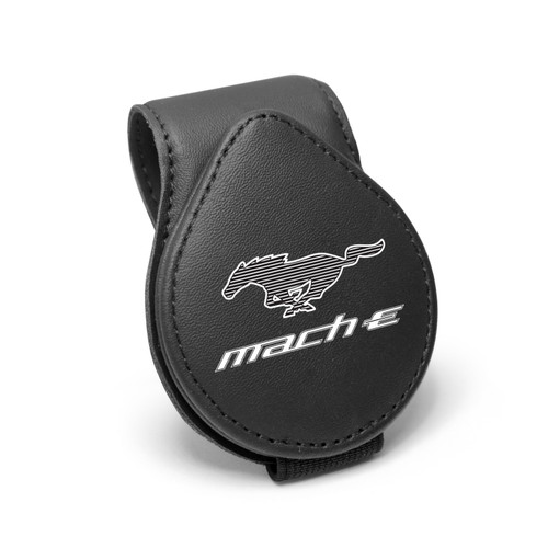 Ford Mustang Mach-E Logo Black Leather Magnetic Sunglass Holder Car Sun Visor Mount Clip