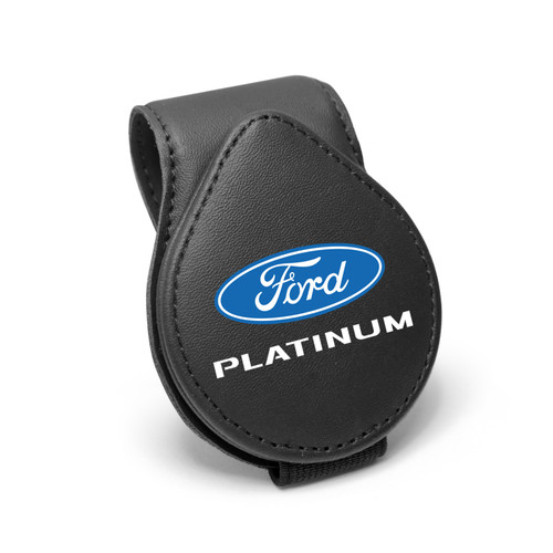 Ford Platinum Logo Black Leather Magnetic Sunglass Holder Car Sun Visor Mount Clip